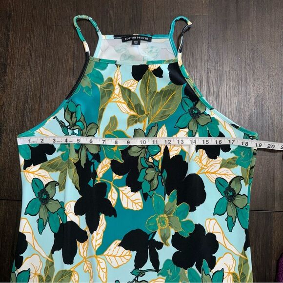 Boston Proper Women’s Floral High Neck Short Dress BlackBlues Greens Gold Large - Picture 5 of 8